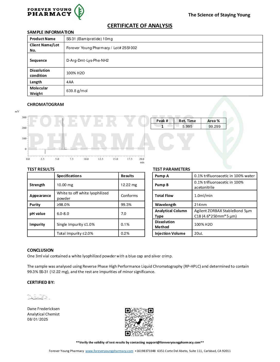 SS-31 10mg - COA - FYP SS-31 (Elamipretide) 10mg - 1 KIT (10 Vials) - Image 2